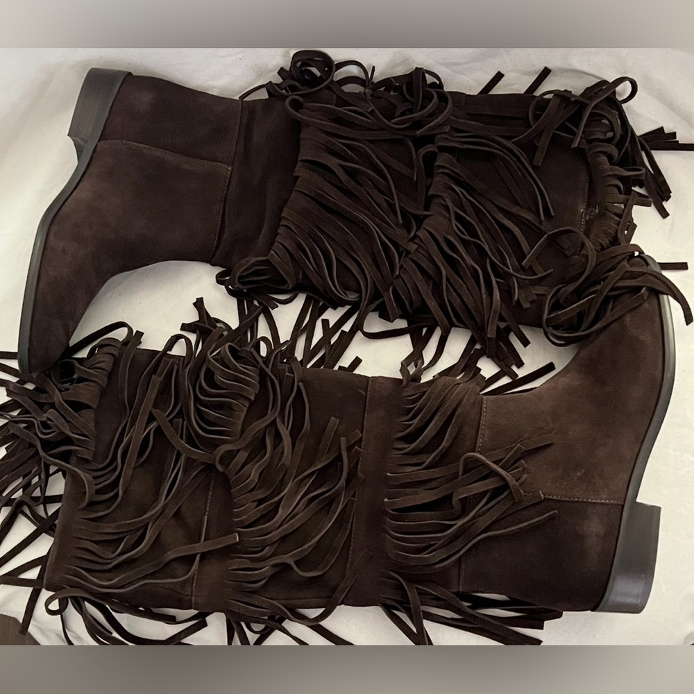 Steve Madden SPUR DARK BROWN SUEDE FRINGE BOOTS US 8 $199 SOLD OUT
